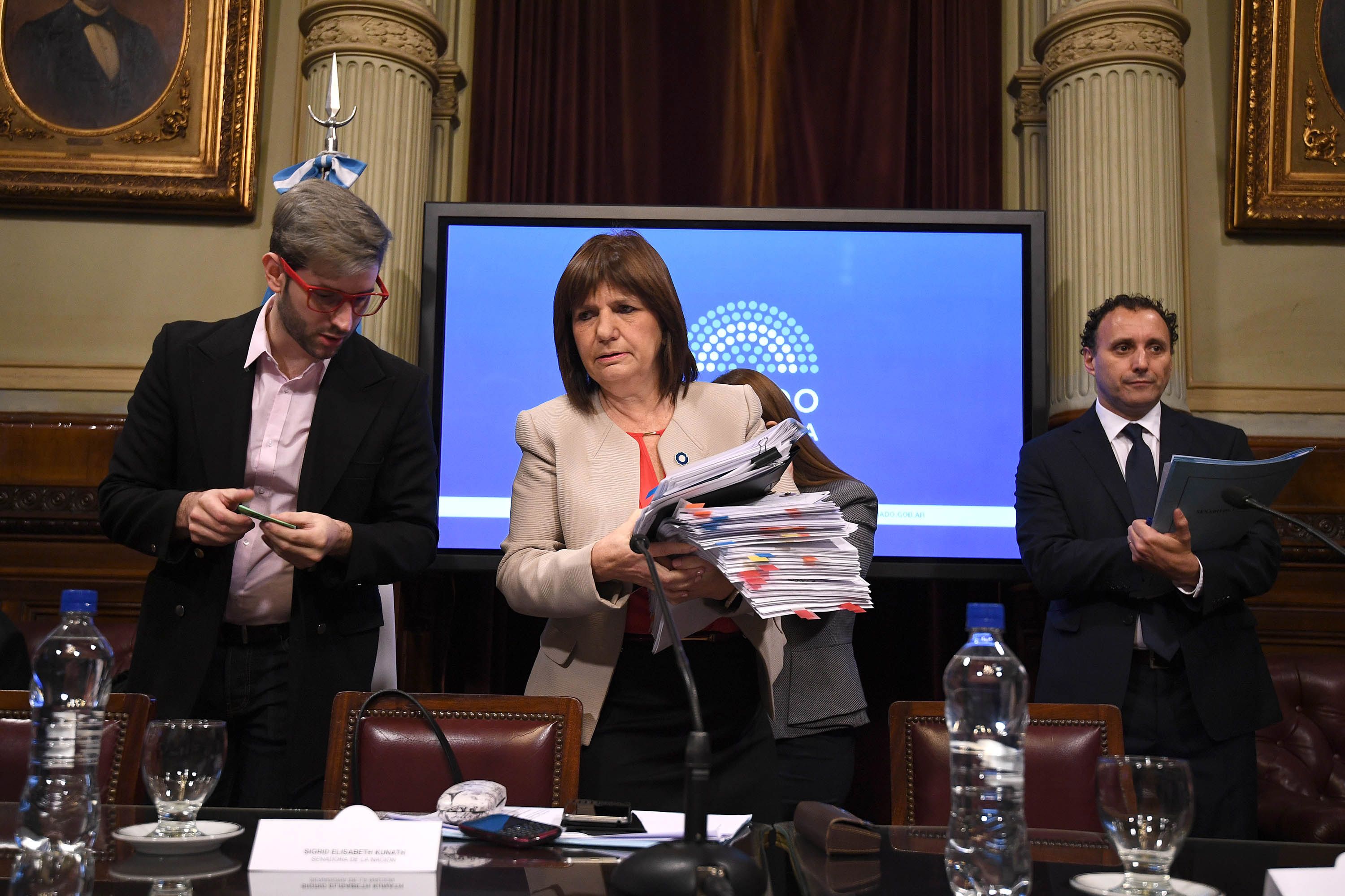 DYN35, BUENOS AIRES, 16/08/2017, LA MINISTRA DE SEGURIDAD PATRICIA BULLRICH REALIZA INFORME EN EL SENADO POR DESAPARICION DE SANTIAGO MALDONADO. FOTO:DYN/SENADO/D AZCUE