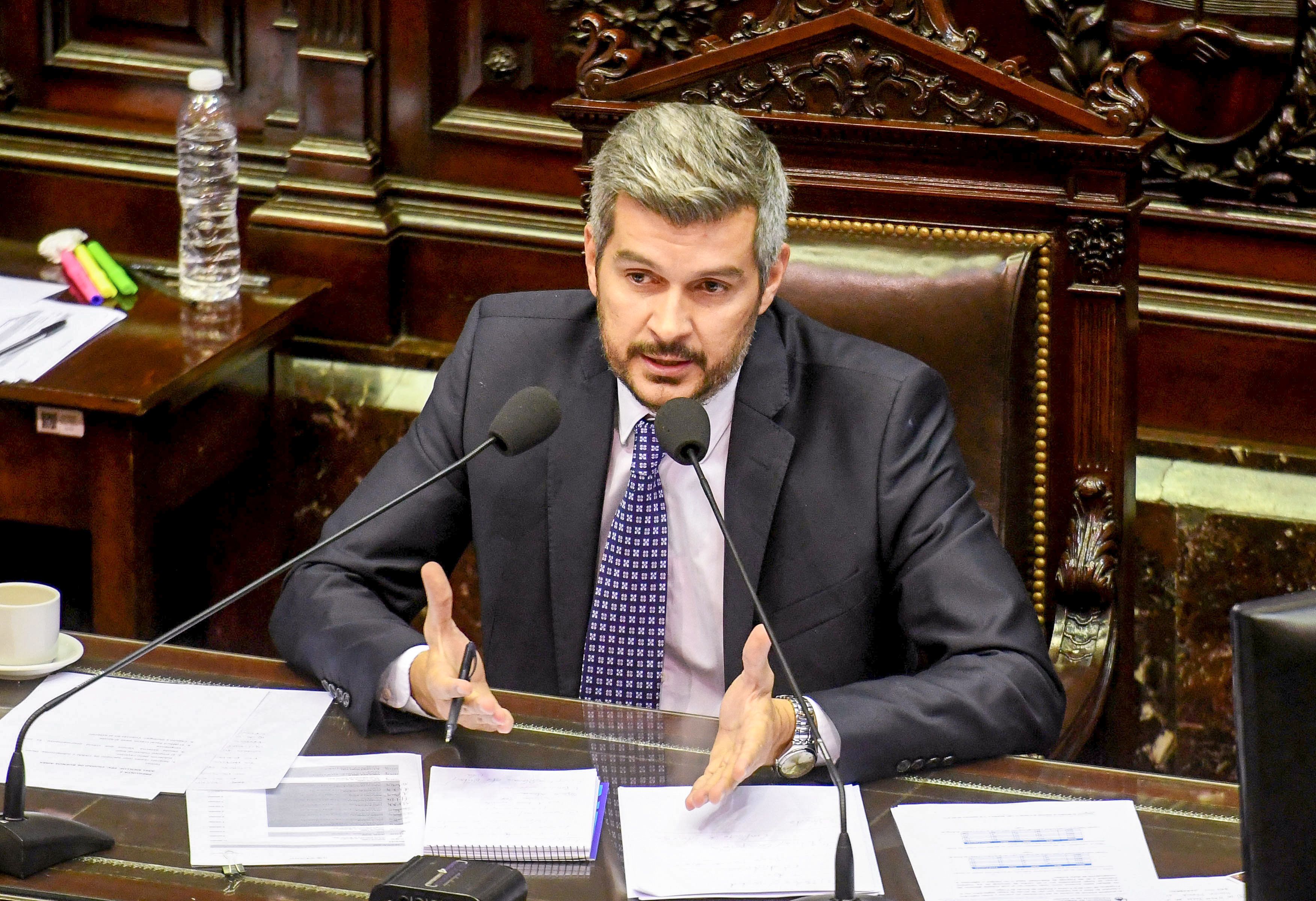 Buenos Aires: El jefe de Gabinete, Marcos Pe&ntilde;a, ofrece el primer informe de gesti&oacute;n del a&ntilde;o en la C&aacute;mara de Diputados, en una sesi&oacute;n especial. Foto: Luis Pozzi/T&eacute;lam/lap 14/03/2018