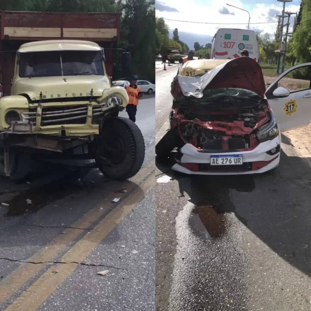 VIDEO: fuerte choque entre un taxi y un camión en Ruta 20