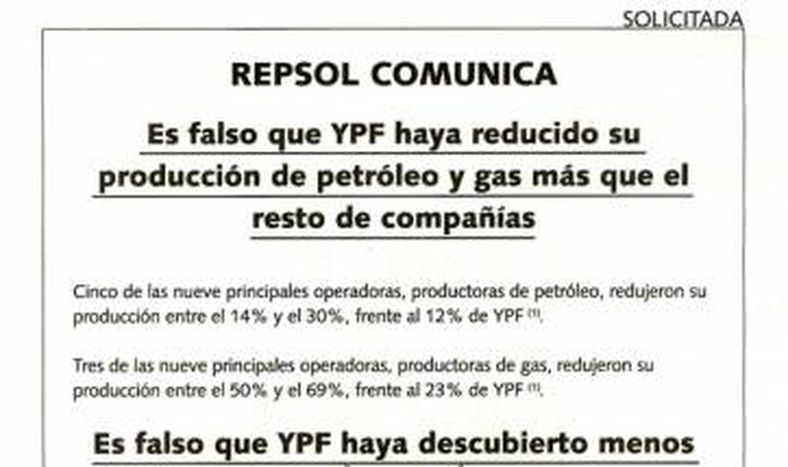 Nueva solicitada de Repsol previa al debate en el Senado