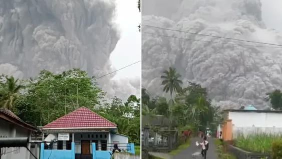 Un volcán entró en erupción en Indonesia y los residentes huyeron corriendo