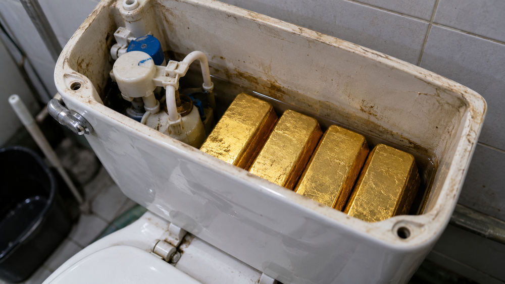 Los cuatro lingotes estaban ocultos dentro del depósito de agua de un inodoro en desuso.