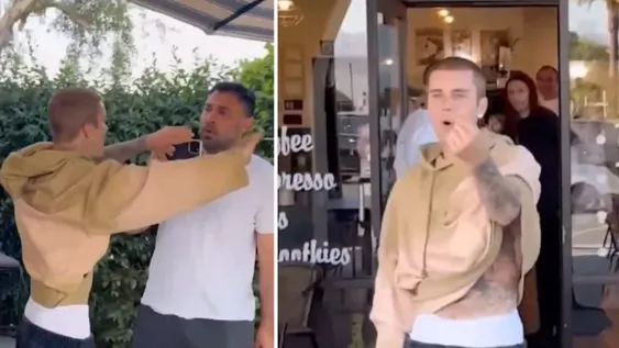 Justin Bieber enfrentó a los paparazzis que lo filmaban en un restorán.-