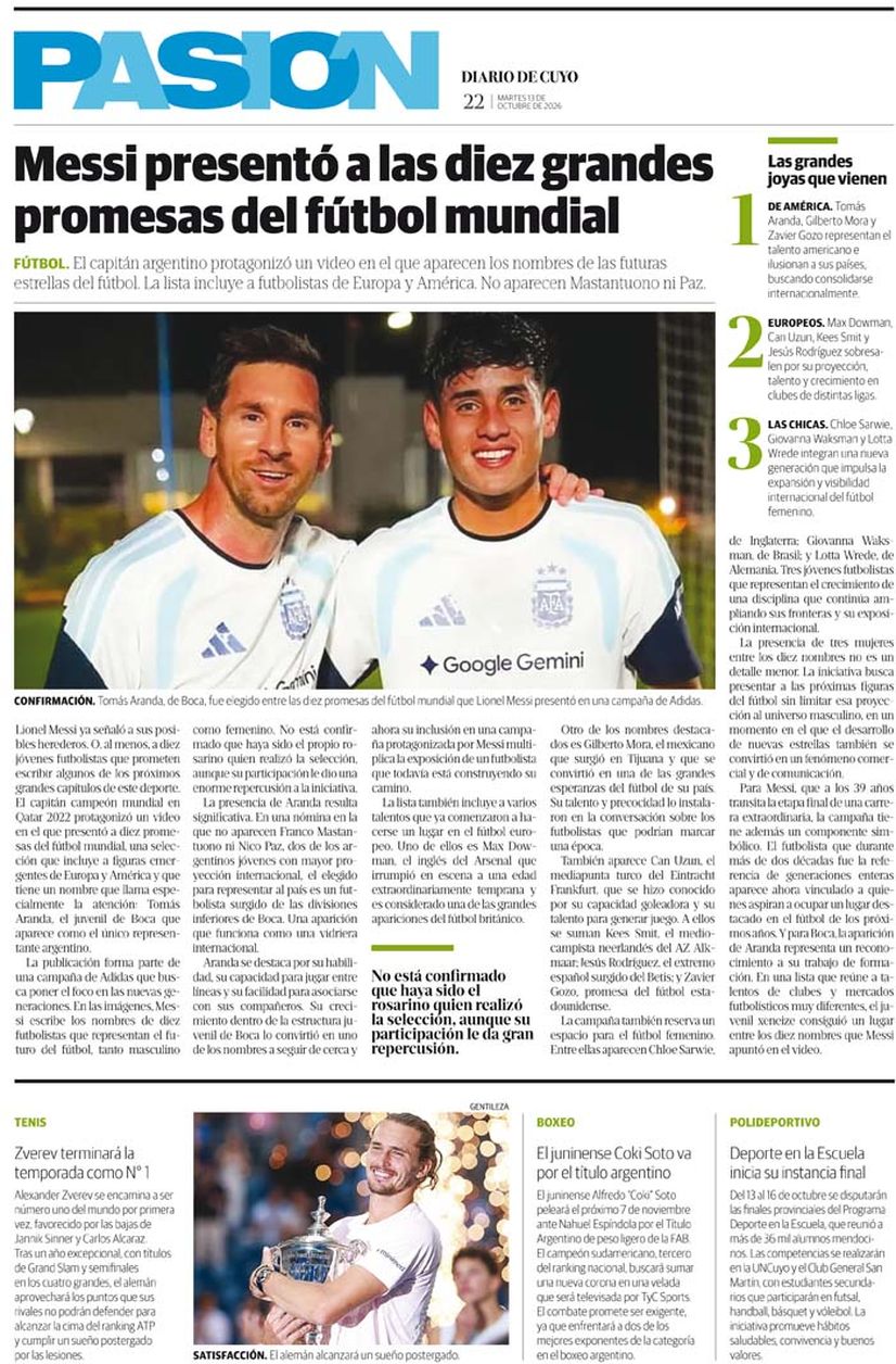 Diario de Cuyo | Tapa Pasión 13 de Octubre 2026