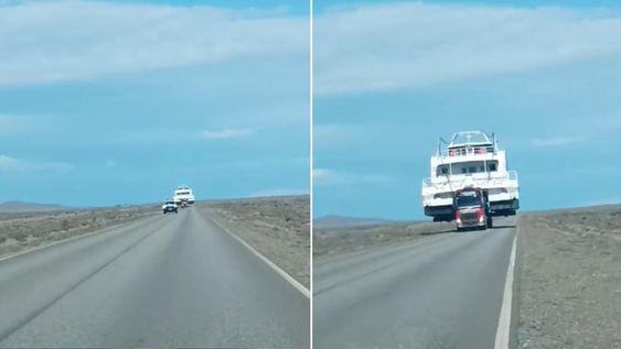 Insólito: un automovilista se cruzó con un barco en la Ruta 40