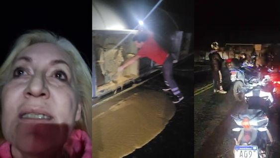 Vuelco del camión cerca de la Difunta Correa: el impactante video de una mujer que vio todo.
