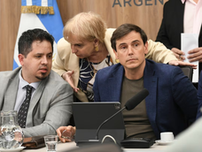 La diputada Silvana Giudici coordinando el debate con Santiago Pauli, presidente de la Comisión de Finanzas, y los libertarios Diego Hartfield y Gastón Riesco. Foto: Cámara de Diputados