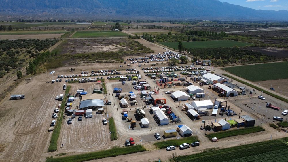 Vista aérea del predio de Pocito, donde la finca productiva de Luis Martín se convierte por tres días en la sede de Expo Innova Cuyo.