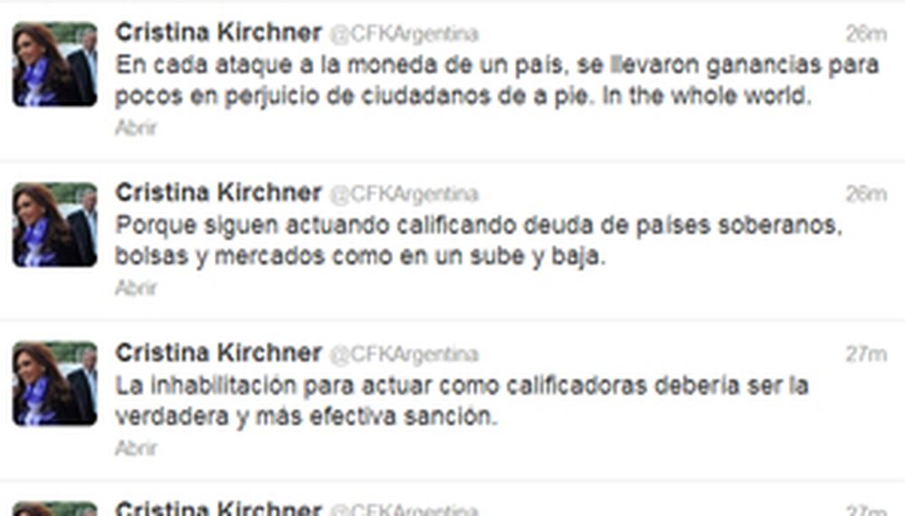 CFK pidió la inhabilitación de las calificadoras de riesgo