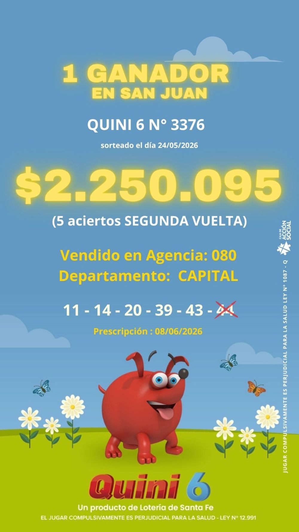 Apostador sanjuanino que ganó en el Quini 6. Apostador sanjuanino que ganó en el Quini 6.