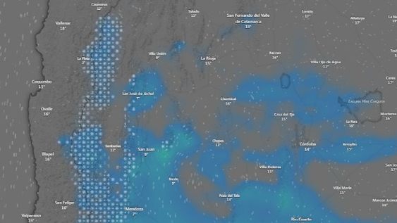 Lluvia y nieve. Windy muestra cómo se presentaría el sábado en San Juan. Foto: Captura
