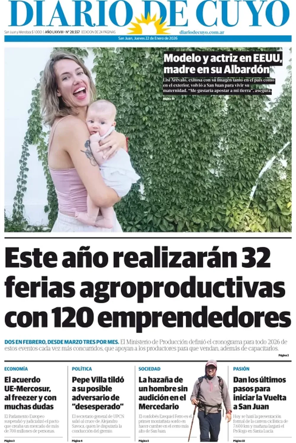 Tapa Diario de Cuyo 22 de Enero 2026