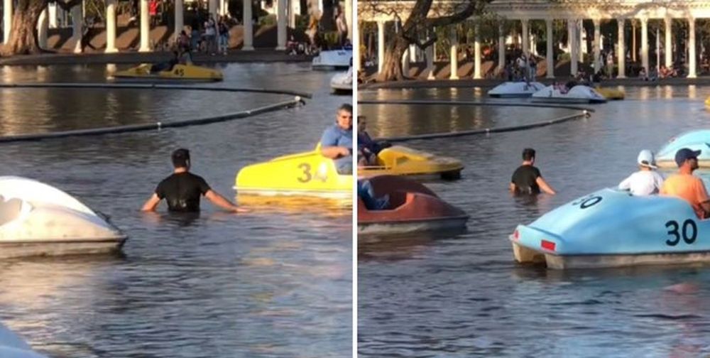 Se metió a un lago de Rosario para buscar unas llaves, las encontró y fue ovacionado