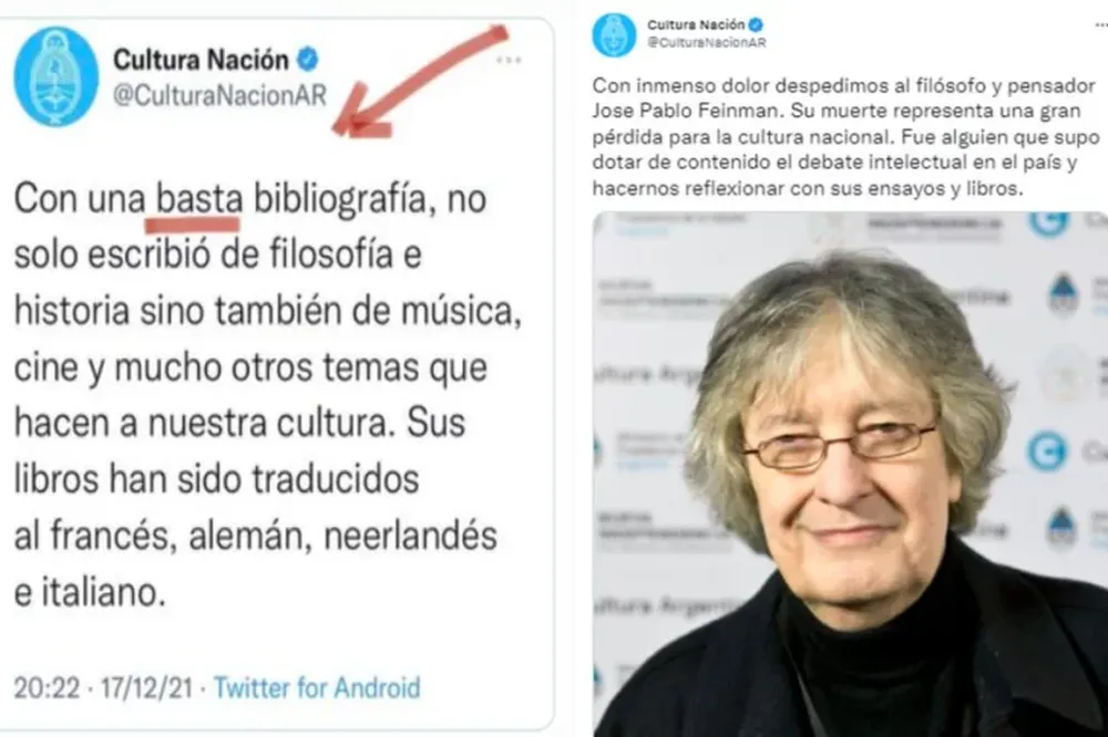 Los insólitos errores ortográficos del Ministerio de Cultura de la Nación al despedir a Feinmann