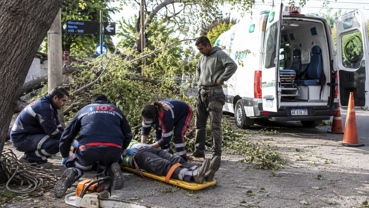 Impactante accidente laboral: cortó una rama, cayó sobre su compañero y lo dejó grave