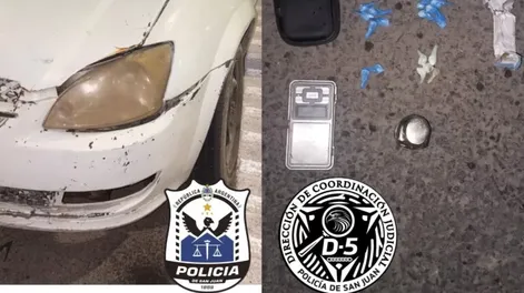 Detuvieron a tres hombres en Chimbas tras arrojar una bolsa con cocaína y marihuana desde un auto