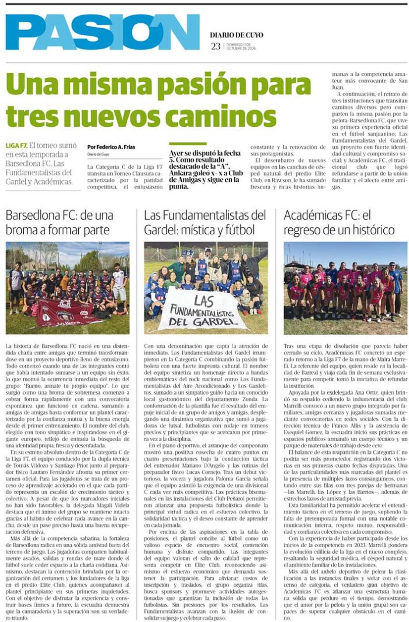 Diario de Cuyo | Tapa Pasión 11 de Octubre 2026