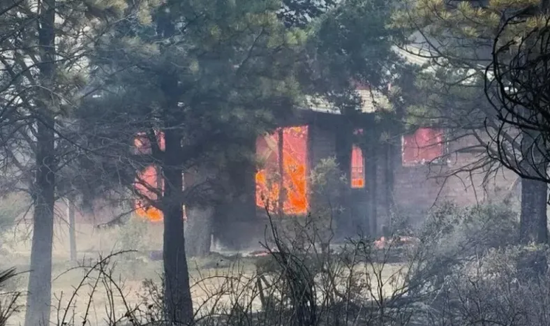 Bosque en llamas. El fuego devoró al menos 4 viviendas y dañó otras 50. También una escuela sufrió daños. El municipio declaró la emergencia.