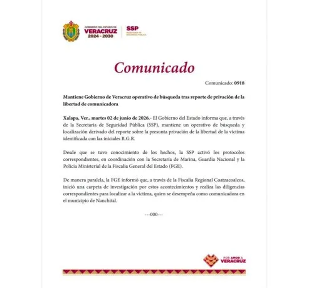Las autoridades de Veracruz confirmaron el secuestro de la mujer y anunciaron el comienzo de una investigaci&oacute;n. Gobierno de Veracruz