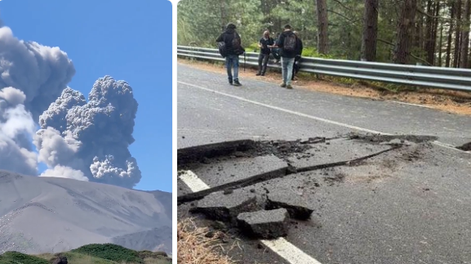 Terremoto de magnitud 3,9  en Italia, cerca del volcán Etna, dañó una ruta.