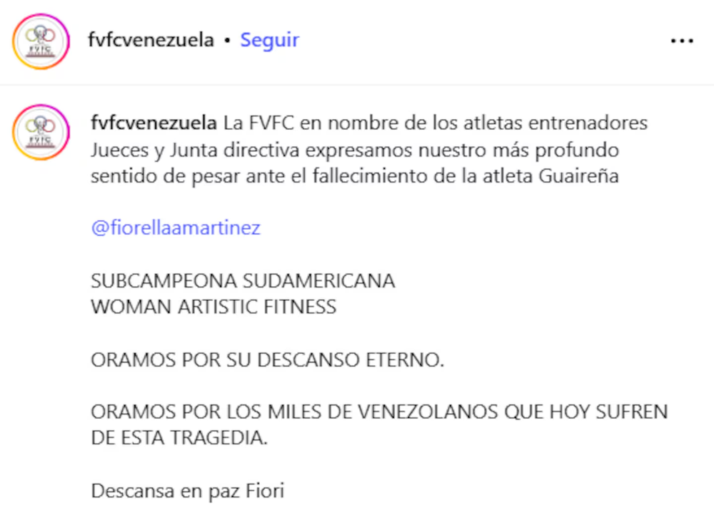 El comunicado de la Federaci&oacute;n Venezolana de Fisicoculturismo y Fitness. (Foto: fvfcvenezuela/Instagram)