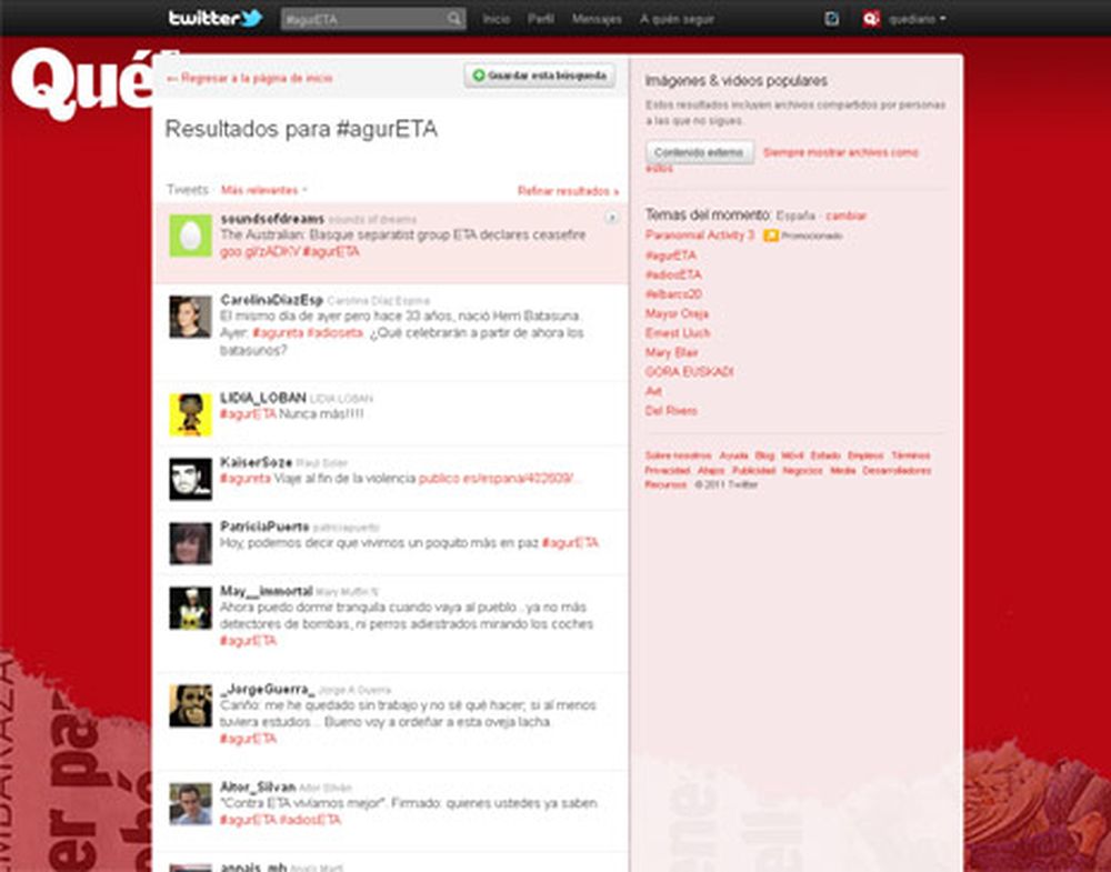 El anuncio de ETA, protagonista absoluto en las redes sociales