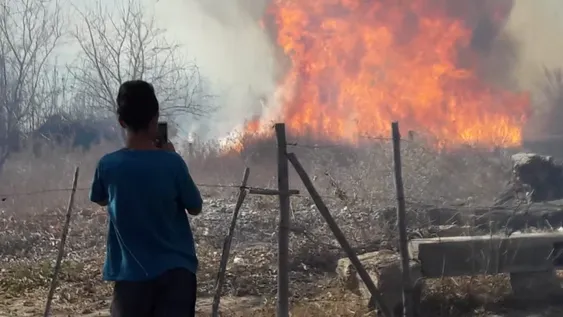Un incendio de pastizales llevó peligro a varias casas de Angaco