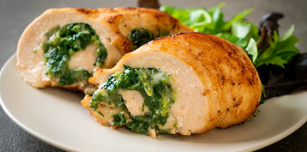 Receta de pechugas de pollo rellenas con espinaca y queso