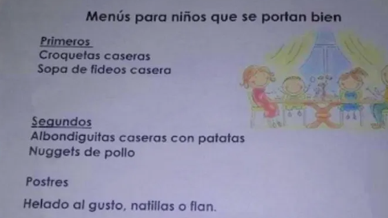 Un menú para niños “que se portan mal” en un restaurante generó una fuerte controversia