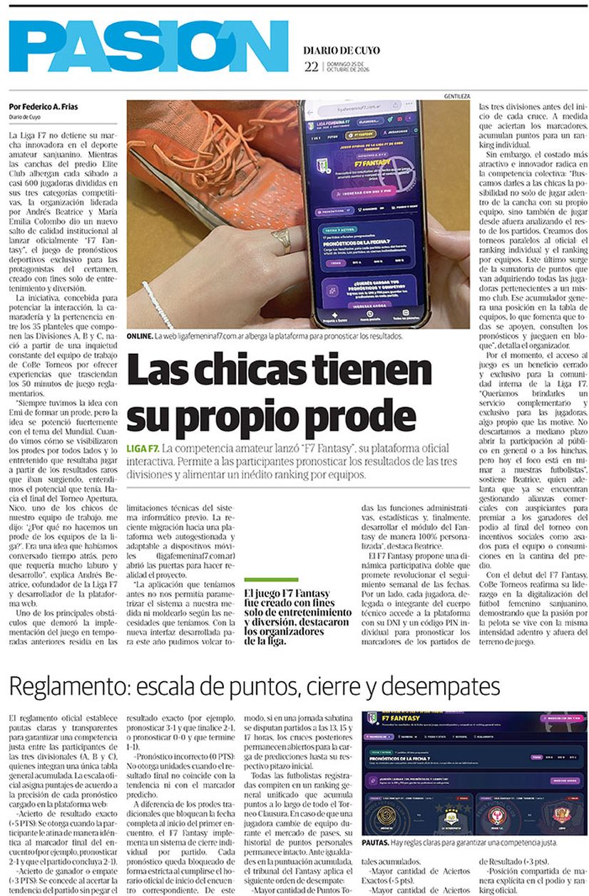 Diario de Cuyo | Tapa  Pasión 25 de Octubre 2026