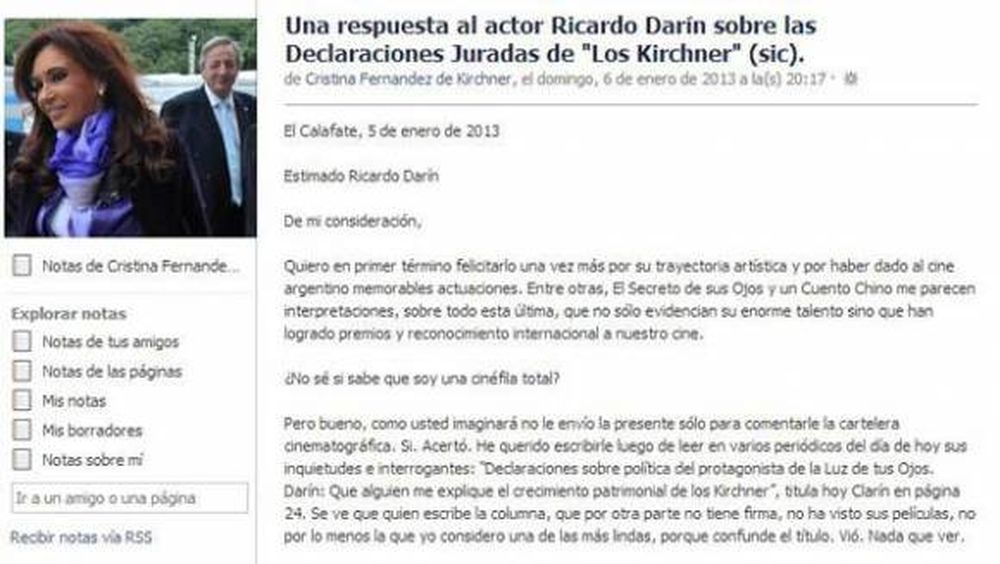 Cristina le contestó a Darín por las críticas a su patrimonio