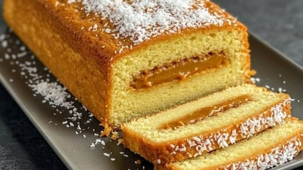 Budín de coco relleno con dulce de leche