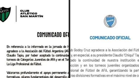 San Martín agradeció a la AFA y a Tapia, pero hubo una llamativa similitud con el comunicado de Godoy Cruz