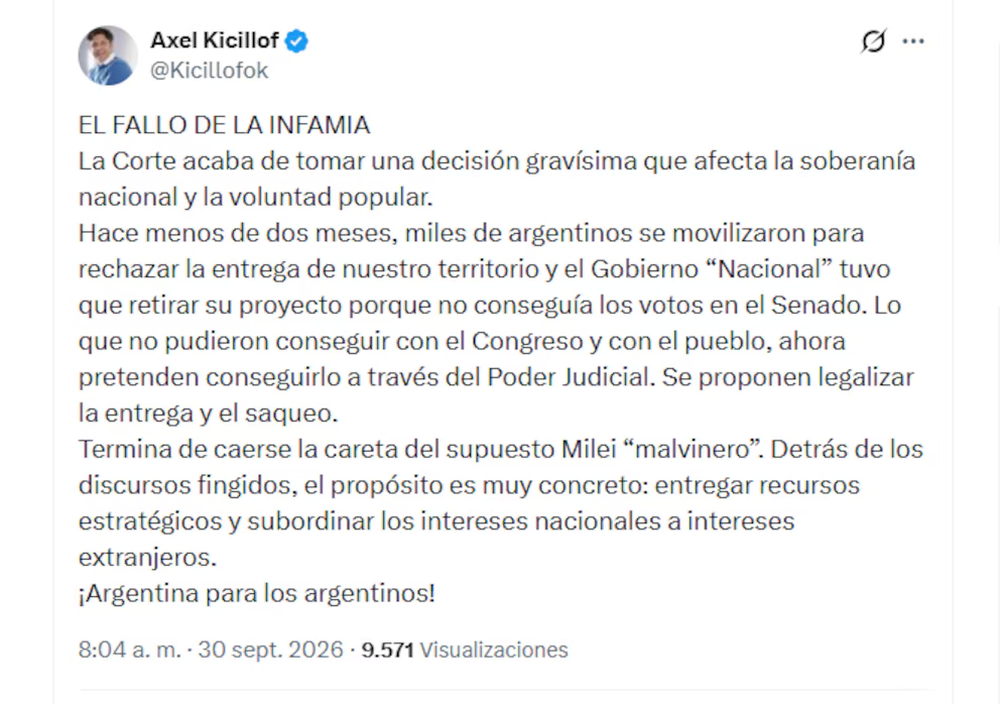 Axel Kicillof cuestion&oacute; p&uacute;blicamente el fallo de la Corte Suprema sobre la Ley de Tierras.