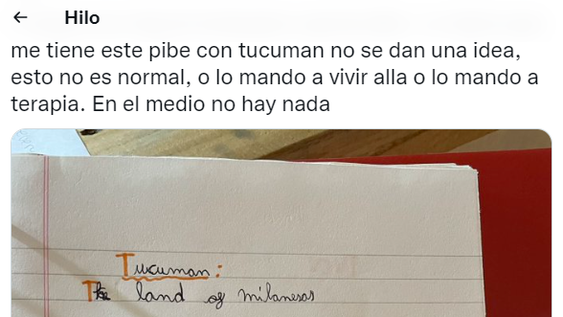 La tarea de un nene fanático de las “milangas” tucumanas: “Tucumán, the land of milanesas”