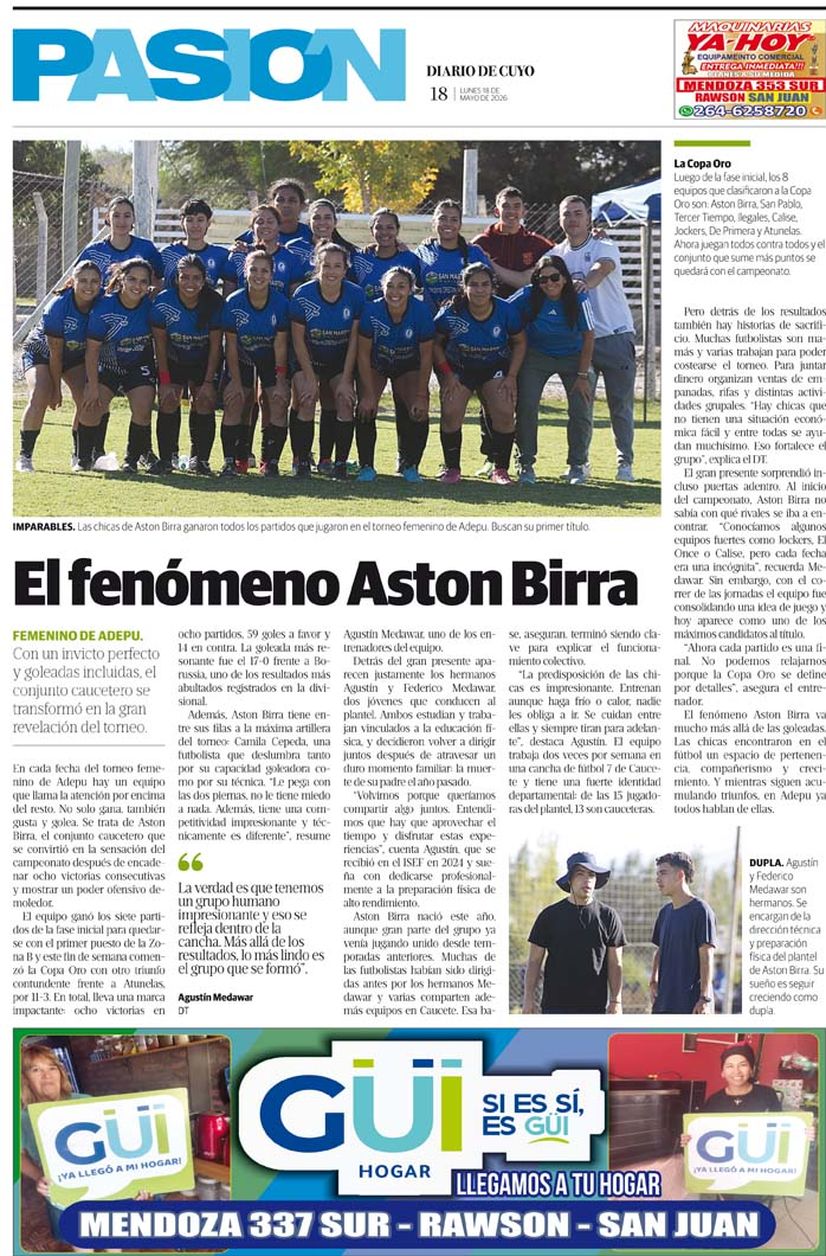 Diario de Cuyo | Tapa Pasión 18 de Mayo 2026