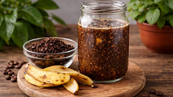 para que sirve mezclar cascara de banana con cafe usado y agua