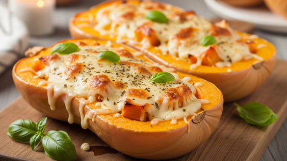 receta imperdible de calabaza rellena con queso al horno, rapida y facil