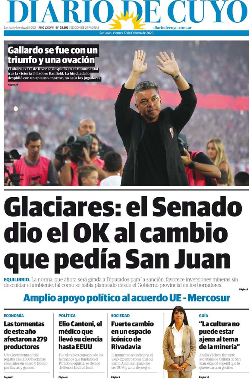 Diario de Cuyo | Tapa Edicion 27 de Febrero 2026