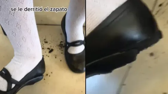 Alumnas mostraron cómo el intenso calor derritió uno de sus zapatos