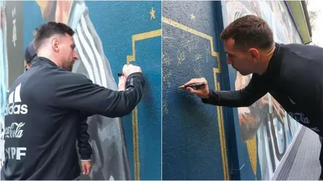 Los futbolistas de la Selección inauguraron el mural de los campeones de América