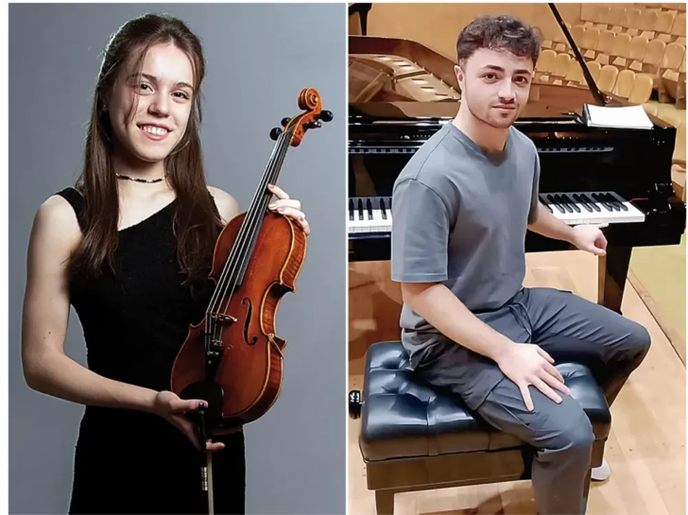 ARANGUEZ y GILI, la joven violinista y el pianista que el viernes serán solistas con la Sinfónica de la UNSJ