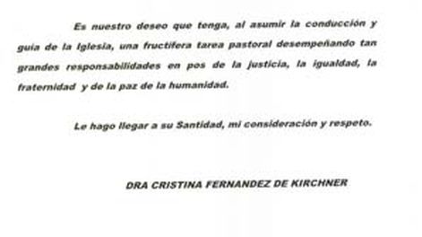 CFK felicitó a Bergoglio
