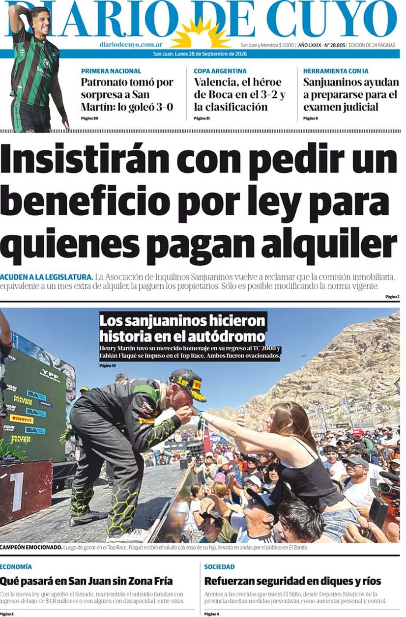 Diario de Cuyo | Tapa Edición 28 de Septiembre 2026