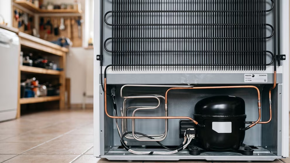 La parte trasera de la heladera concentra el condensador, el compresor y el serpent&iacute;n, claves para sostener el ciclo de refrigeraci&oacute;n.