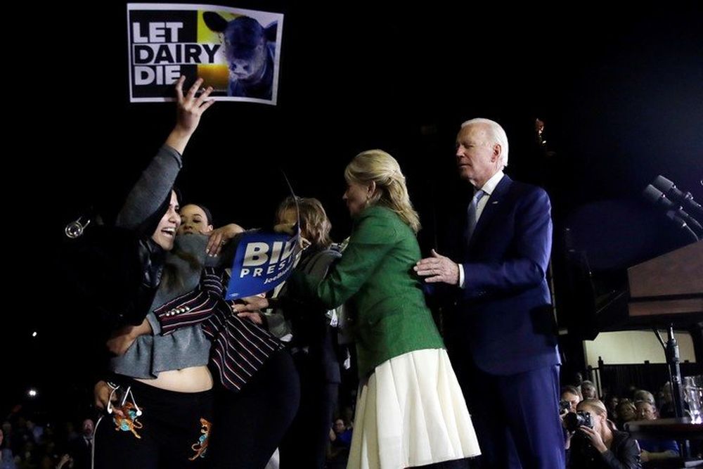 [VIDEO] La esposa de Joe Biden tuvo que bloquear a una militante vegana que interrumpió