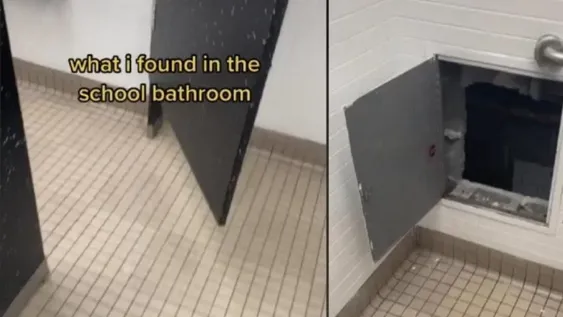 Descubrió un túnel en los baños de su escuela con un inquietante mensaje