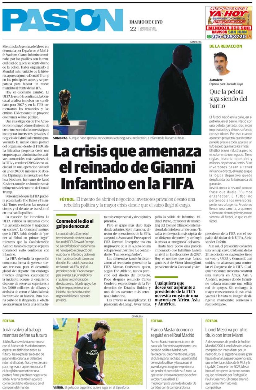 Diario de Cuyo | Tapa Pasión 5 de Agosto 2026
