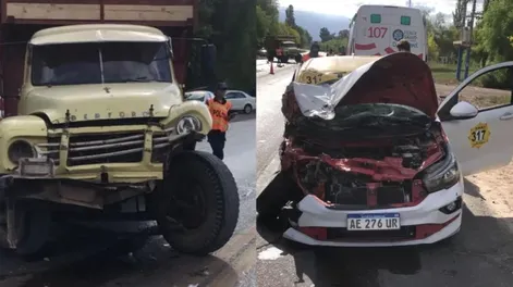 VIDEO: fuerte choque entre un taxi y un camión en Ruta 20