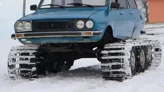 Transformó su Renault 12 break en un increíble vehículo para la nieve
